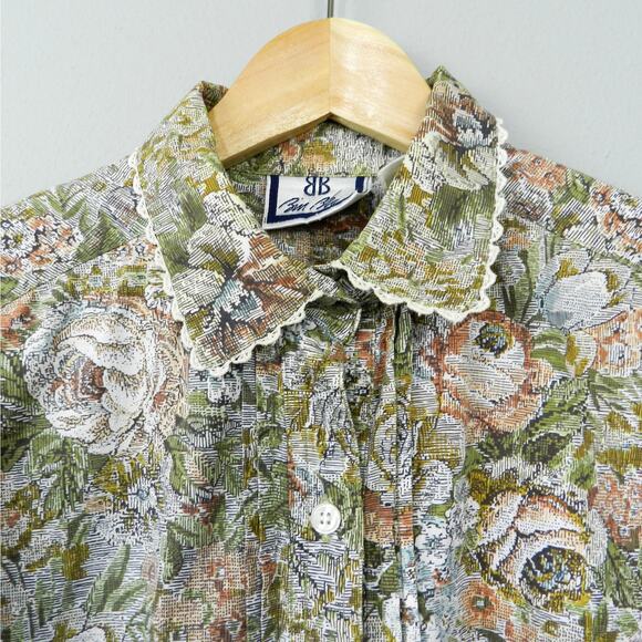 Vtg Bill Blass English Floral Shirt Sz L‎ Lace Trim Collar Long Sleeve Button Up - Picture 11 of 11